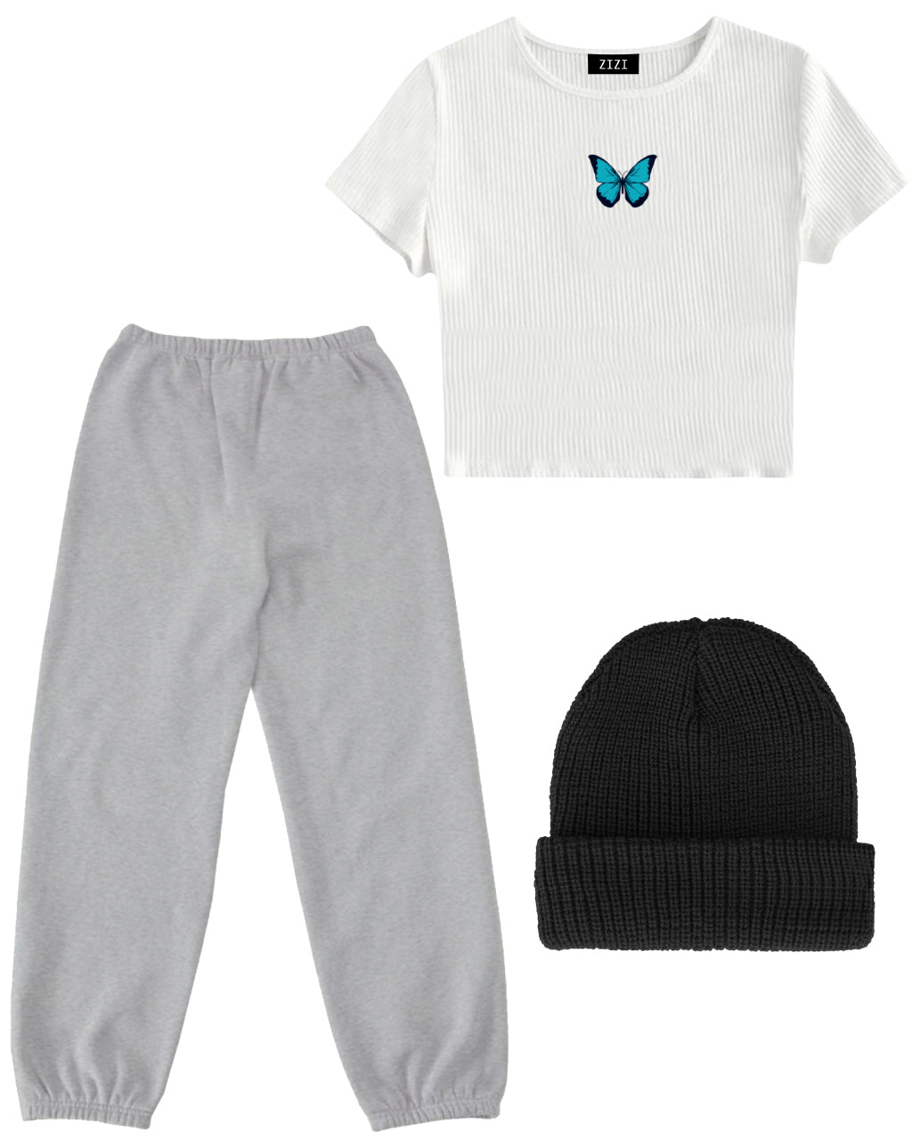 CONJUNTO SUPER GIRL (CROP TOP RIBB + JOGGER LLANO + GORRO)