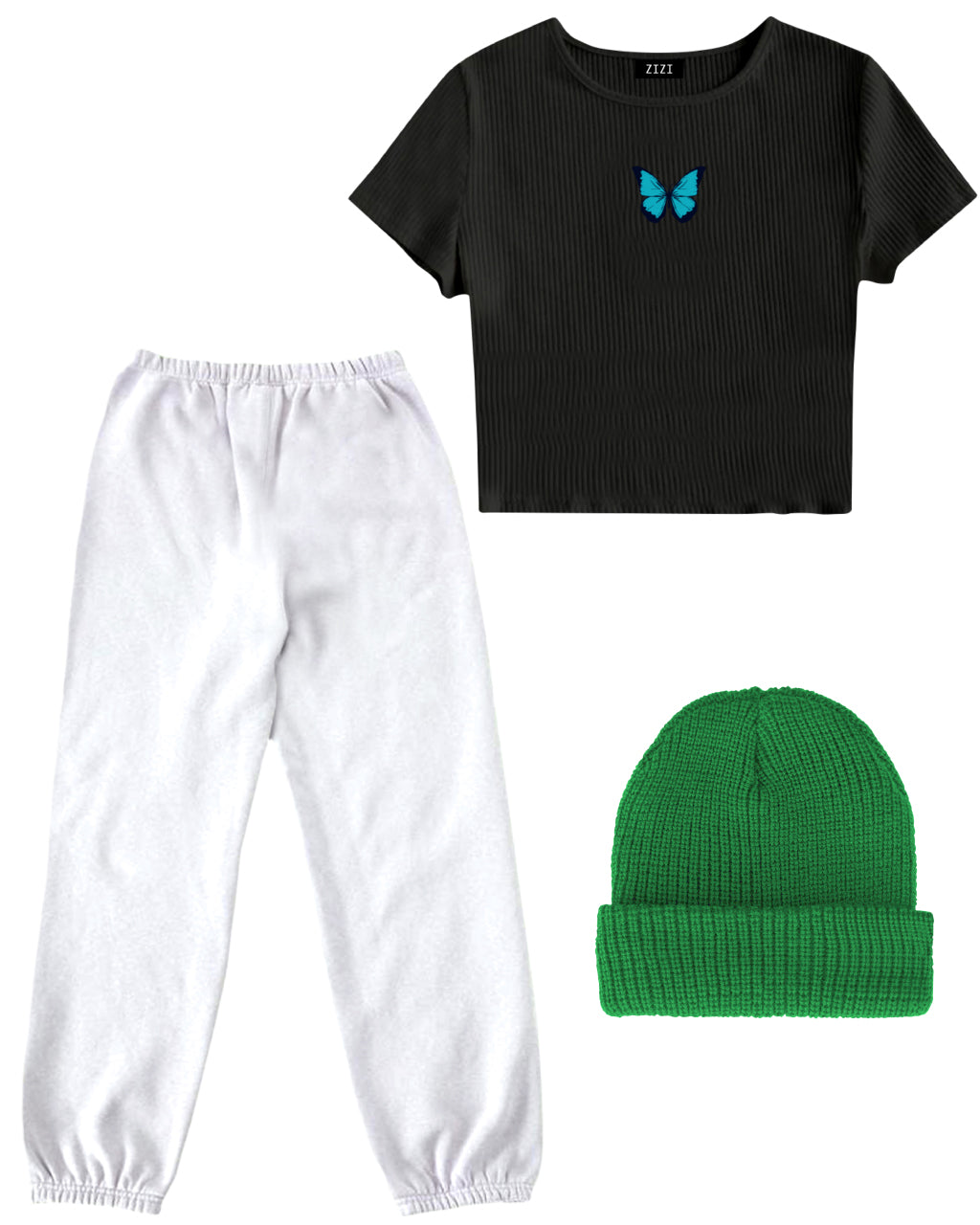 CONJUNTO SUPER GIRL (CROP TOP RIBB + JOGGER LLANO + GORRO)
