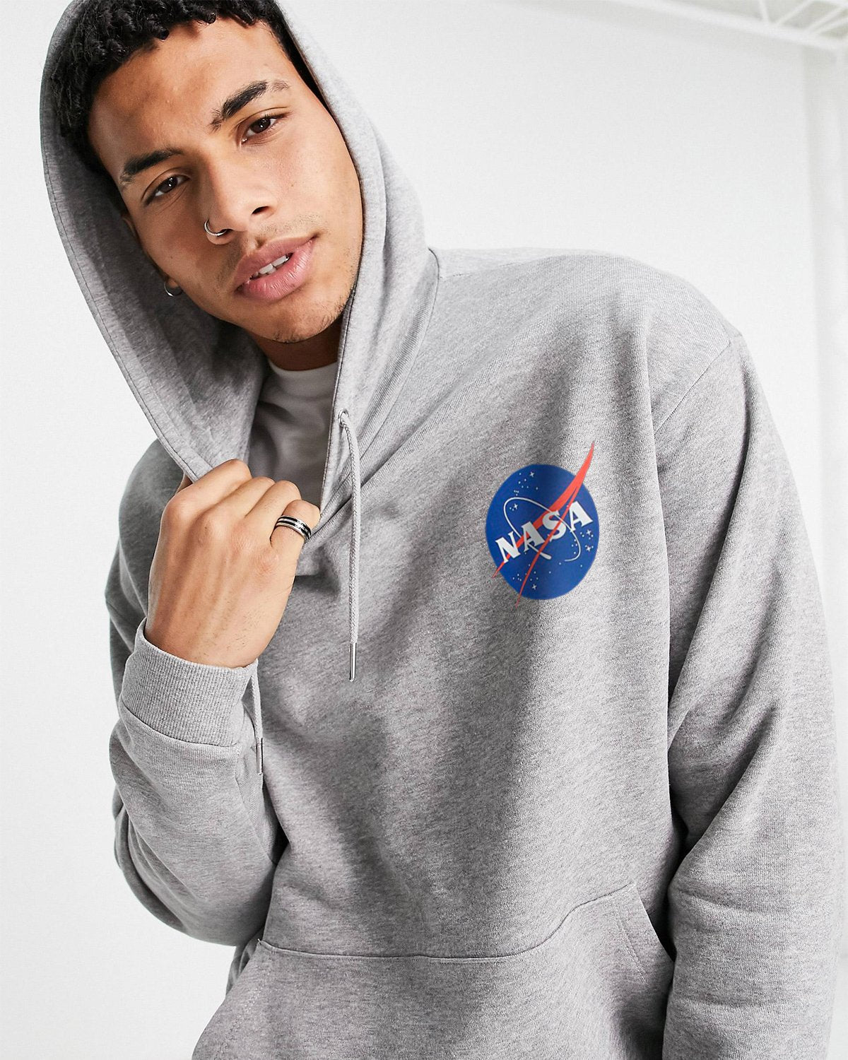 HOODIE NASA GRIS  LOGO AZUL