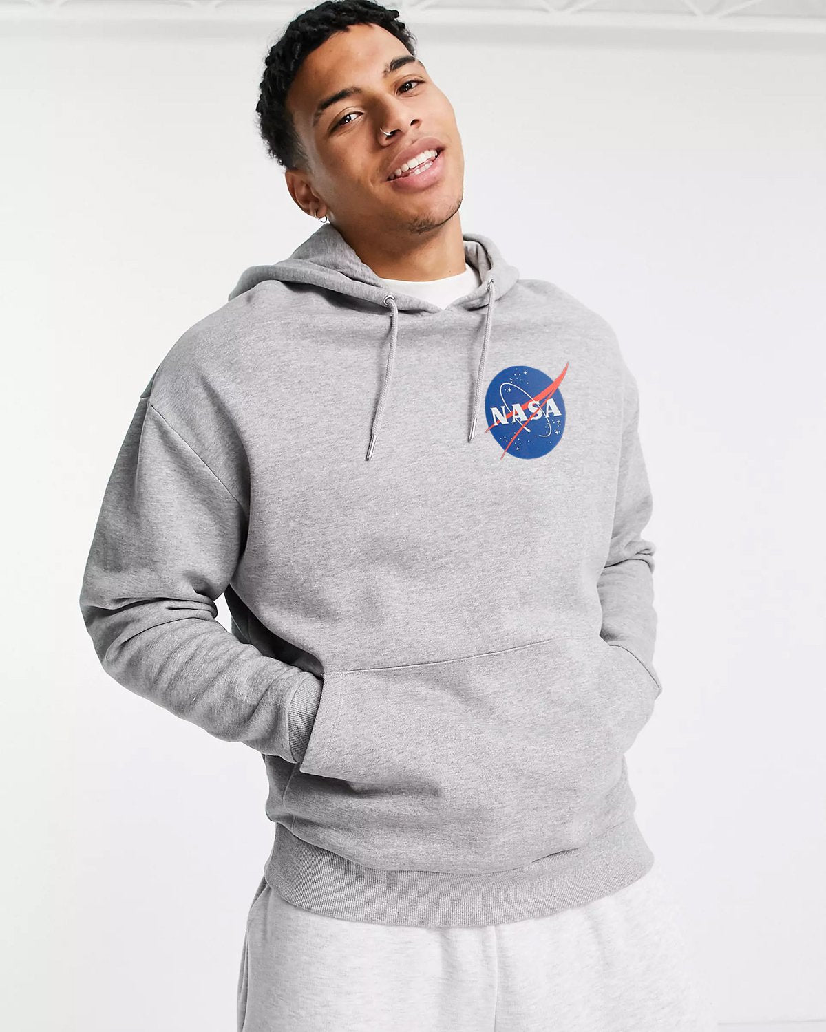 HOODIE NASA GRIS  LOGO AZUL