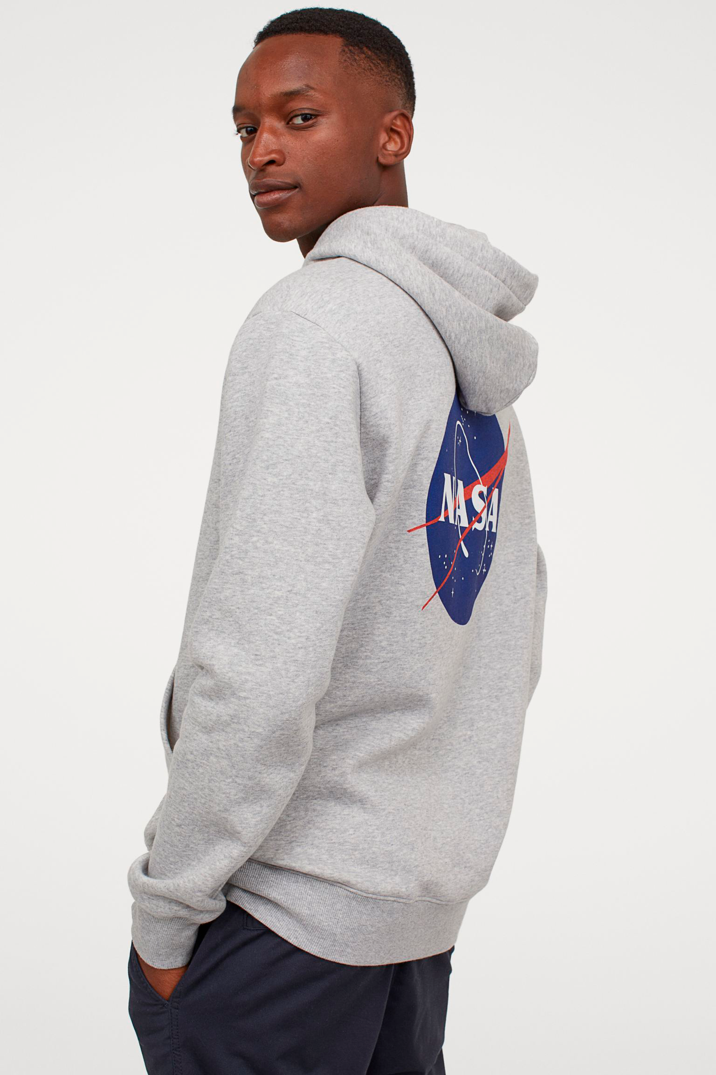 HOODIE NASA GRIS  LOGO AZUL