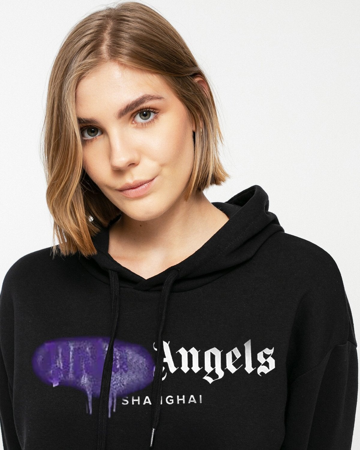 HOODIE NEGRO PALM ANGELS SPRAY MORADO