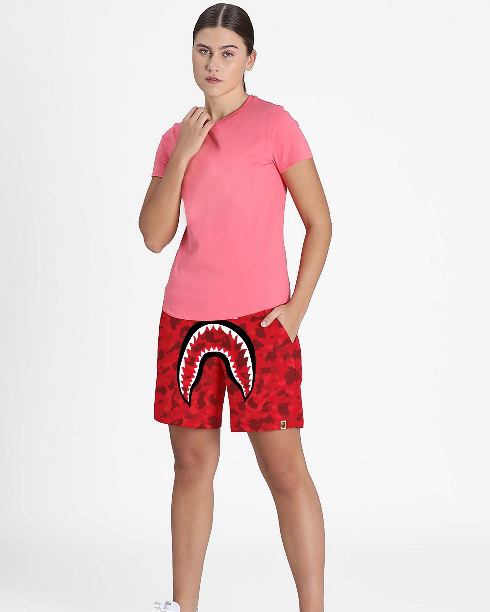 Red Wearing Bape Shorts Red Bape Shorts Xs Red And Camo Bape